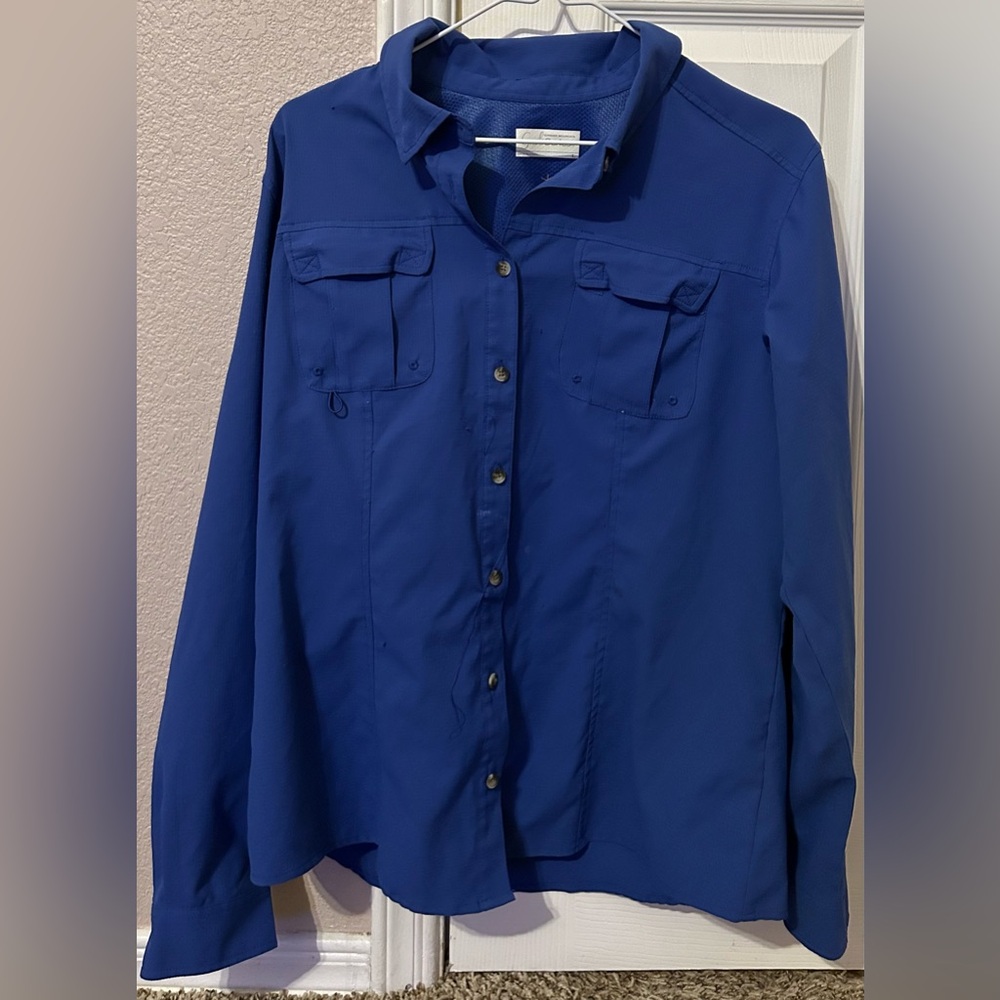 GANDER MOUNTAIN Guide Series Women's Shirt Blue Button Up Roll Tab Size Large